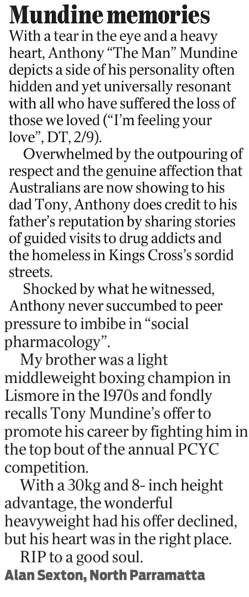 Mundine memories